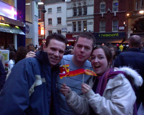 Ray, Andy & Sara (l to r), Leicester Square, Chinese New Year
