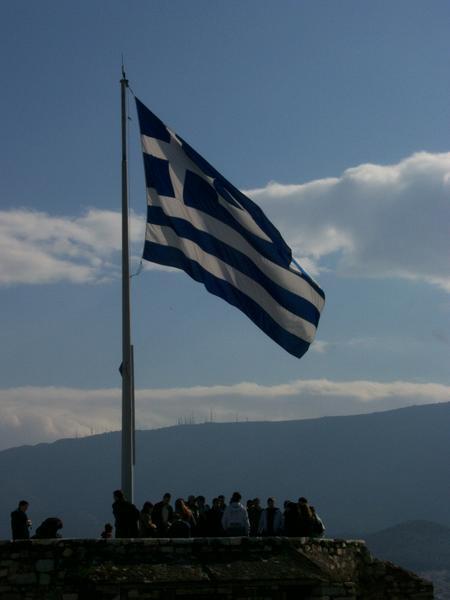 The Greek Flag at the Acropolis, Athens