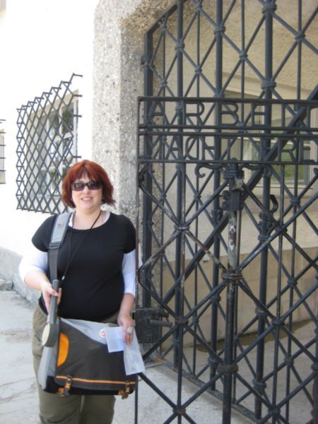 Tricia at Dachau's gate