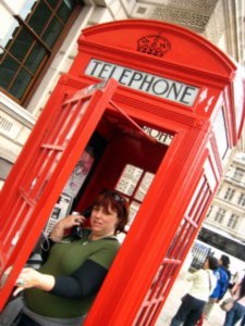 Tricia in a phone booth