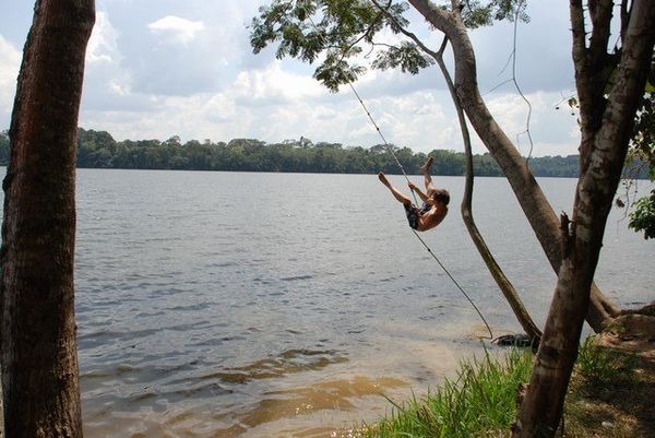 swinging into the lake tarzan style