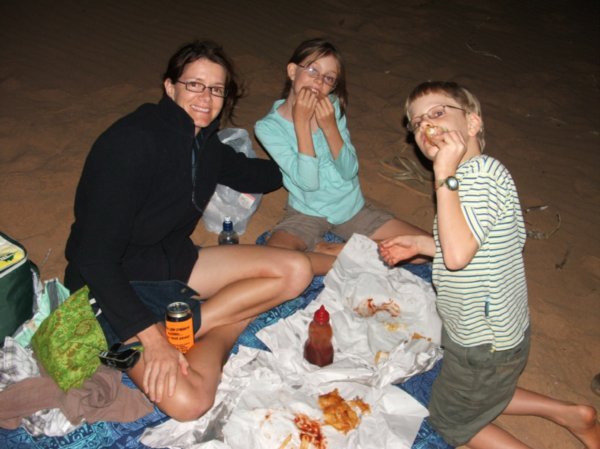 Fish & Chips on the beach at Staircase to the Moon