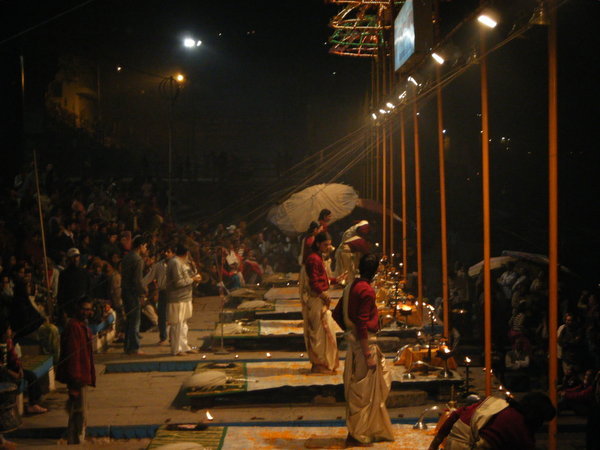 Puja ceremony on the banks of the Ganges