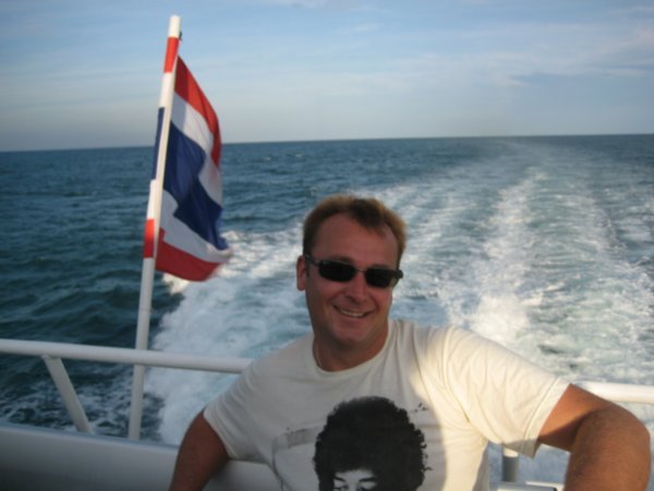Tel posing on the catamaran