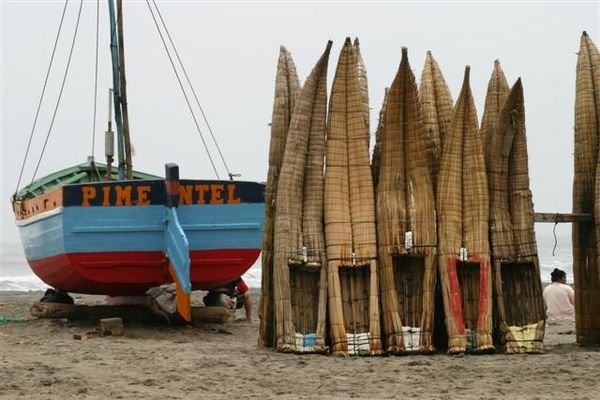 A Fishing Boat and a Bunch of Caballitos Drying
