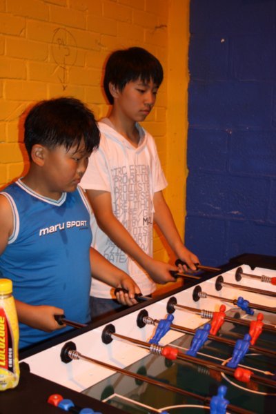 Shawn and Ji Hoon playing table football