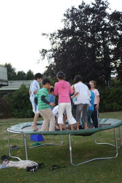 Everyone on the trampoline