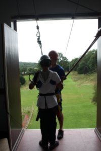 Shawn getting ready on the zip wire