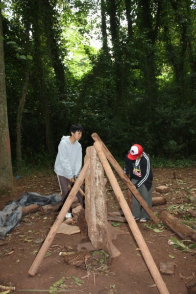 Shawn and Ji Hoon building a hut in 'Survivor'