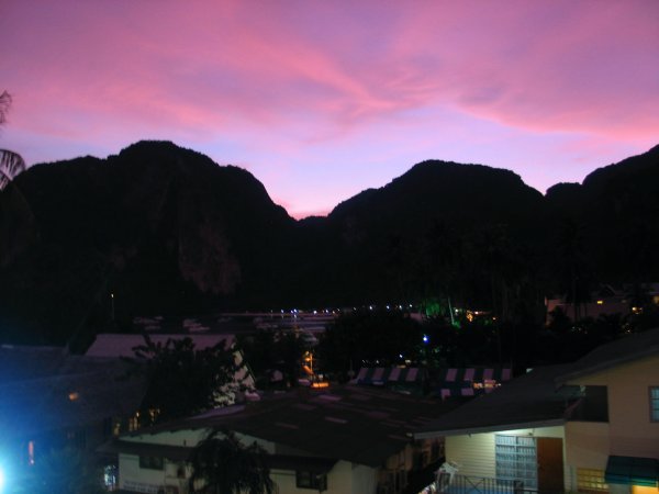 sunset view from our balcony in phi phi