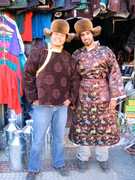 trying on tibetan custumes