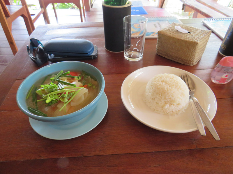Tom Yam with shrimp and Thai basil