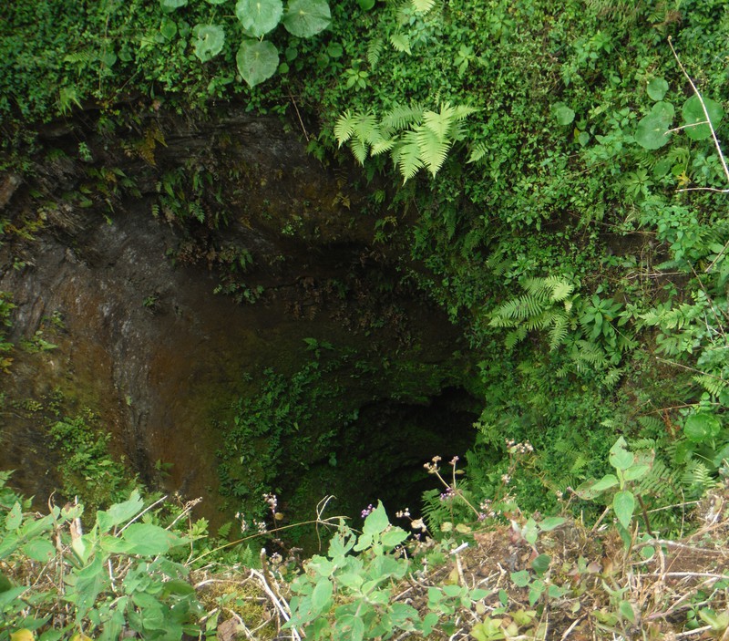 A small lava tube in the side of the crater