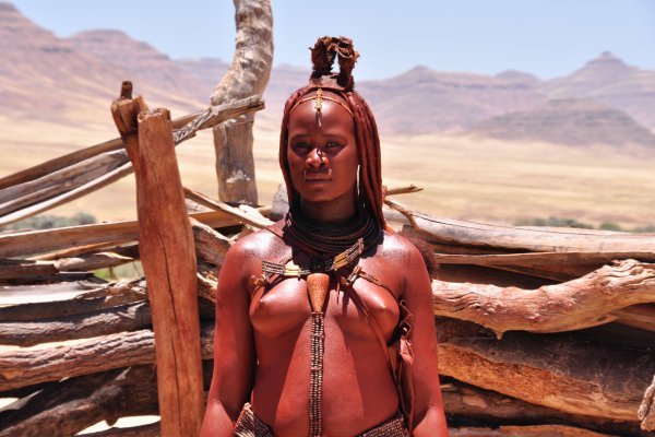 Namib woman covered with tradition red ocher