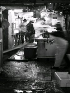 Busy Tsukiji fish market