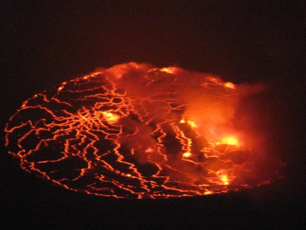 Lava lake at night