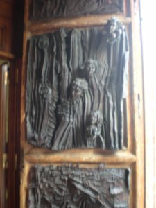 Wood carved relief