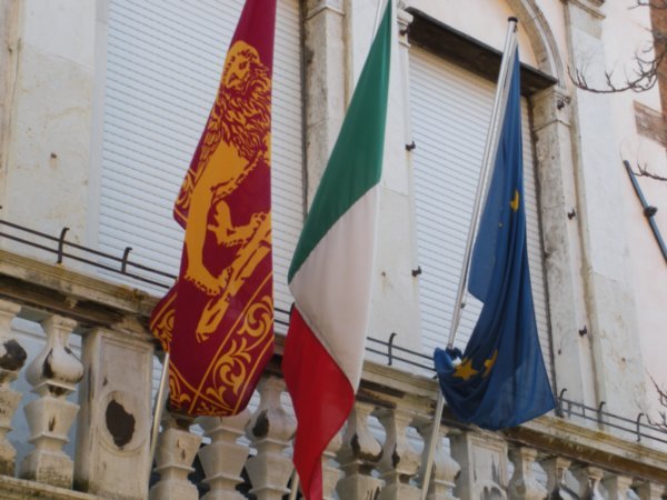 Venice, Italy, and EU Flags