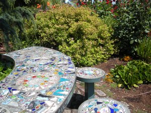 Tiled Table in Garden 