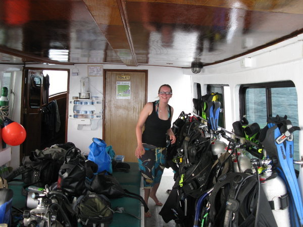 Caz on the dive boat