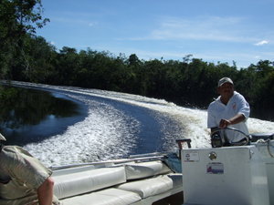 Carlos, our skipper, on the way to Lamanai.