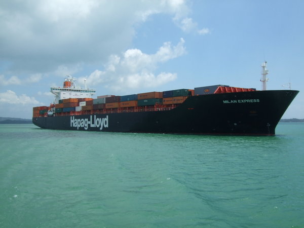 A Panamax container ship