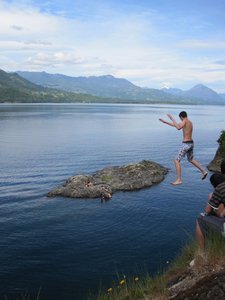 Jumping into Lake Calafquen