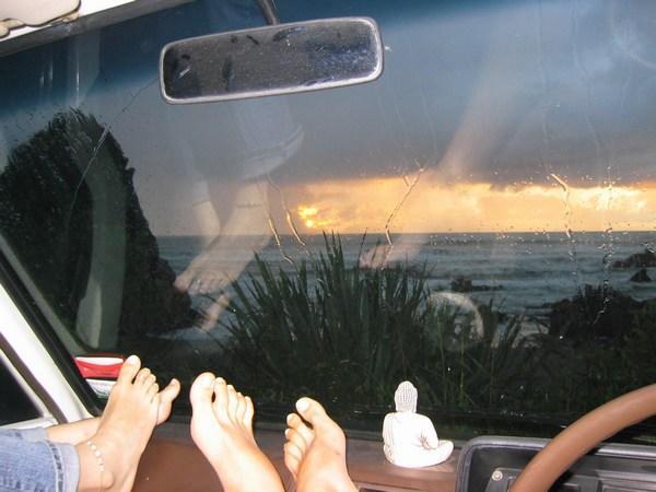 Putting our feet up after a long day's driving