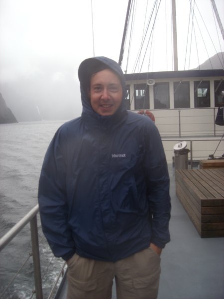 Greg on the boat at Milford Sound