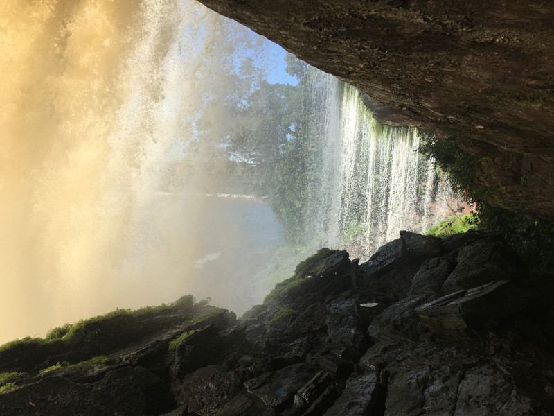 Behind the waterfalls at Caniama
