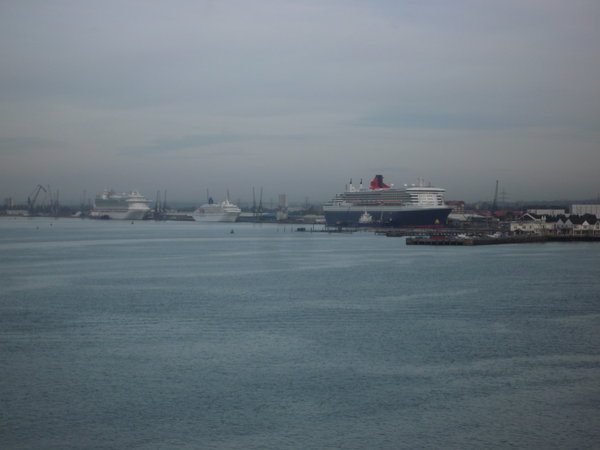 Arriving in Southampton with a view of the QM2, our next ship