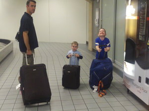 The boys helping with our suitcases