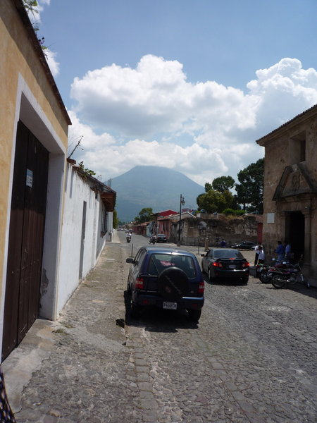 Antigua at the base of a volcano