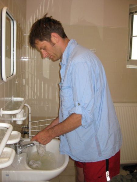 Matt learns how to wash his socks 