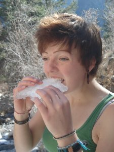 Nicole snacking on some ice