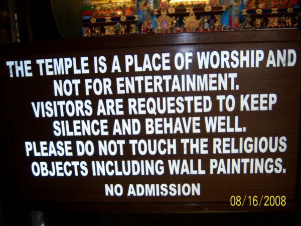 Sign Inside a Temple