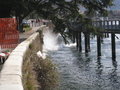 Waves Break on the Retaining Wall of the Lake