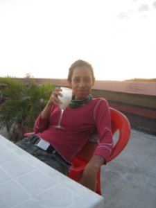 Eve enjoying a Pina Colada