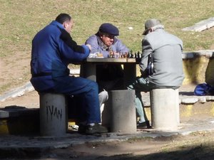 Old friends playing chess