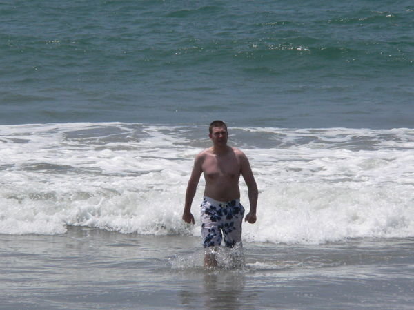 Matt braving the sea at Santa Monica Beach