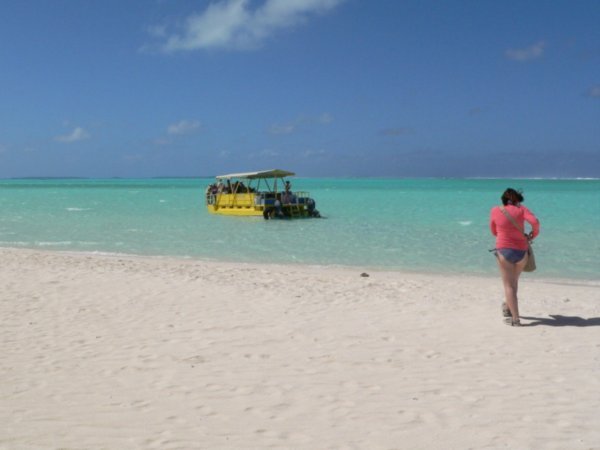 Karen walking to the boat on Honeymoon Island