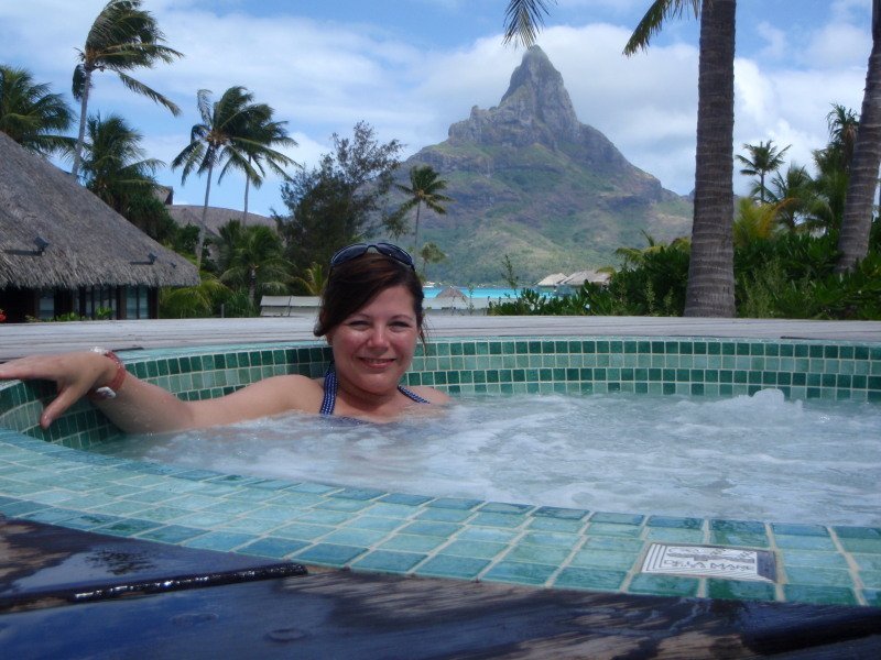 Karen enjoying the jacuzzi with a view