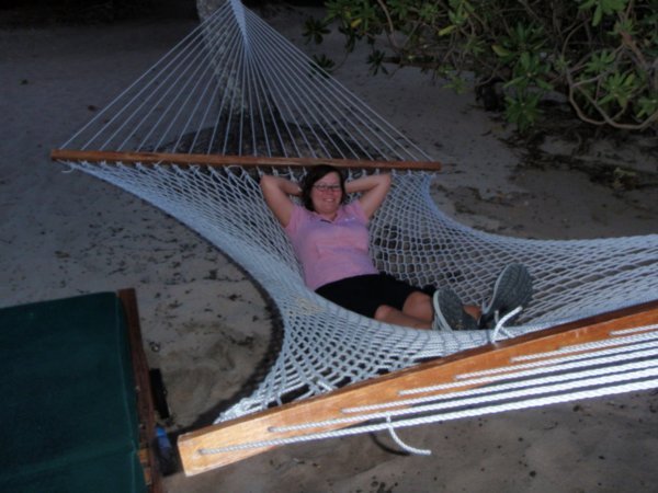 Karen couldn't resist trying out the hammock