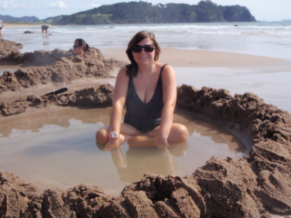 Karen in the biggest and best hole on the beach