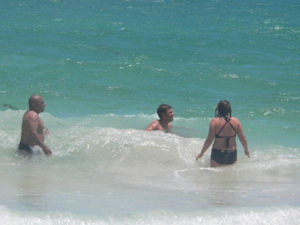 Karen, Matt and Nitin enjoying the ocean