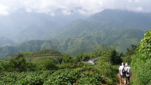 Trekking down into the valley from Sapa town