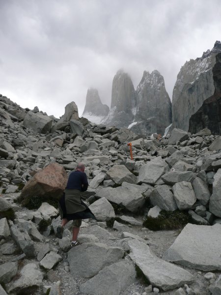 Climbing over boulders to get to Mirador Torres