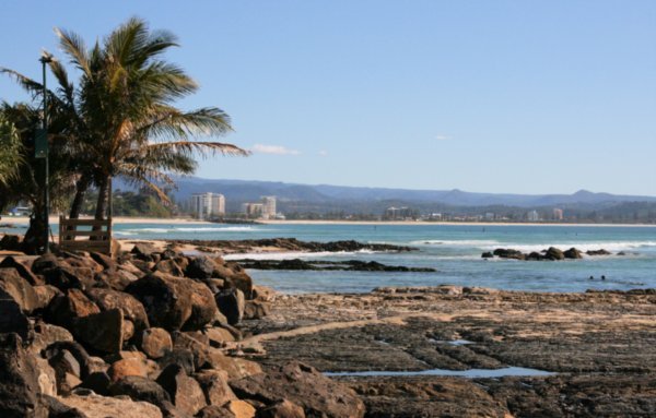 Standing on Snapper Rocks looking back to Coolangatta