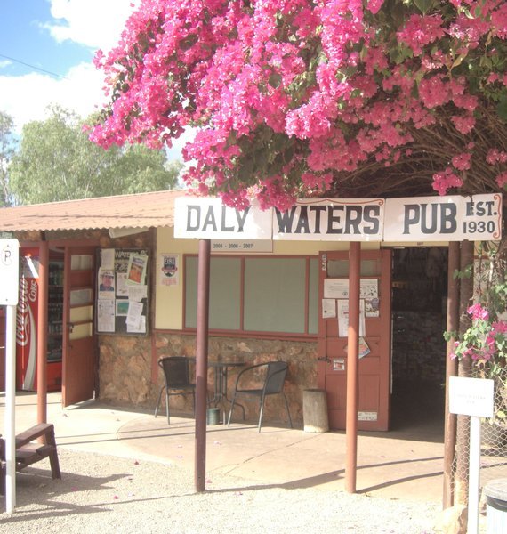 Come inside for a cool drink at the Daly Waters Pub
