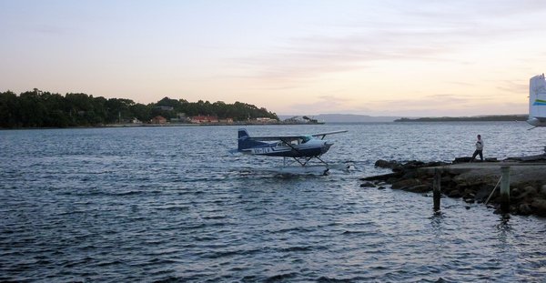 Seaplane at sunset